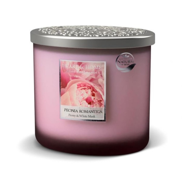 CANDELA SOIA PROFUMATA PEONIA ROMANTICA 2 STOPPINI 230G HEART&HOME