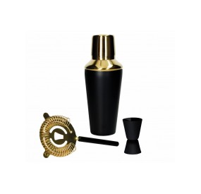 SET DRINK COCKTAIL 3PZ ACCIAIO INOX NERO OPACO E ORO BRANDANI