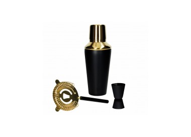 SET DRINK COCKTAIL 3PZ ACCIAIO INOX NERO OPACO E ORO BRANDANI