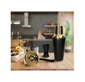 DRINK COCKTAIL SET 3PCS STAINLESS STEEL MATT BLACK AND GOLD BRANDANI