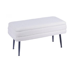 WHITE BOUCLE' FABRIC BENCH WITH OPENABLE COMPARTMENT