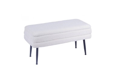 WHITE BOUCLE' FABRIC BENCH WITH OPENABLE COMPARTMENT