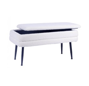 WHITE BOUCLE' FABRIC BENCH WITH OPENABLE COMPARTMENT