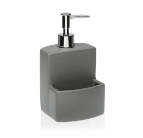 DISPENSER SAPONE CON PORTA SPUGNA GRIGIO