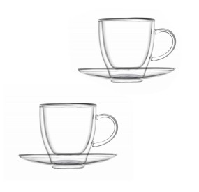 SET OF 2 BRANDANI DOUBLE GLASS COFFEE CUPS