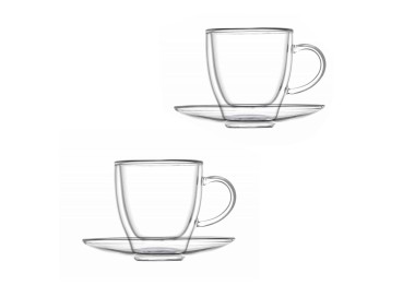 SET OF 2 BRANDANI DOUBLE GLASS COFFEE CUPS