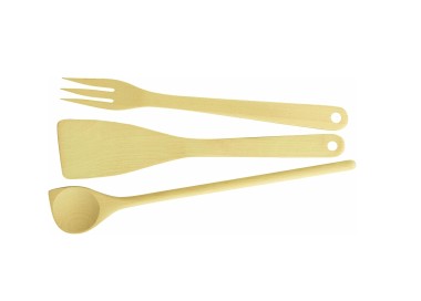 SET OF LADLE + SPOON + FORK WOODY TESCOMA