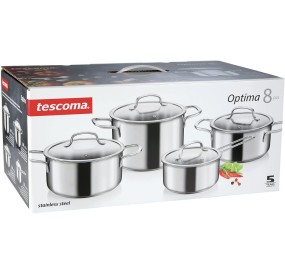 BATTERIA 4 PENTOLE LINEA OPTIMA ACCIAIO INOX TESCOMA