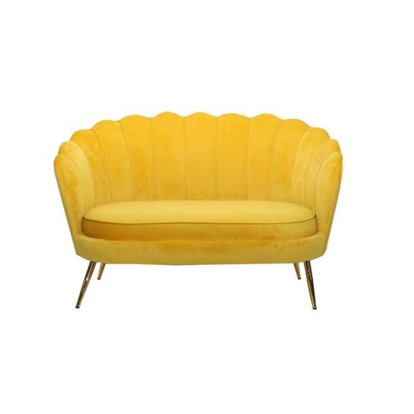 DIVANO CONCHIGLIA GIALLO VELLUTO CON GAMBE ORO METAL BRANDANI