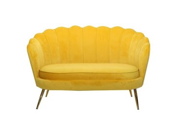 DIVANO CONCHIGLIA GIALLO VELLUTO CON GAMBE ORO METAL BRANDANI