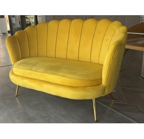 DIVANO CONCHIGLIA GIALLO VELLUTO CON GAMBE ORO METAL BRANDANI