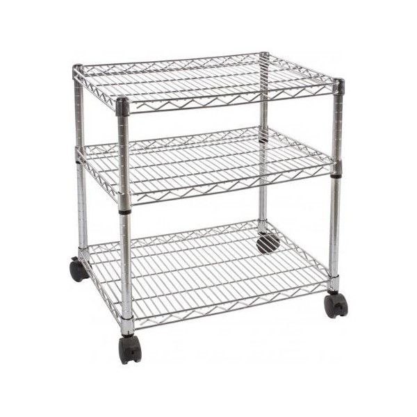 LUX CHROME SHELF WITH WHEELS 3 STAINLESS STEEL SHELVES BIZZOTTO