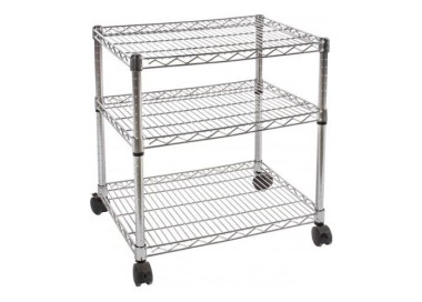 LUX CHROME SHELF WITH WHEELS 3 STAINLESS STEEL SHELVES BIZZOTTO