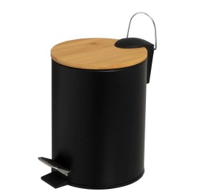 3LT BLACK METAL BASKET WITH BAMBOO COVER