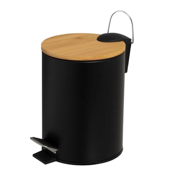 3LT BLACK METAL BASKET WITH BAMBOO COVER