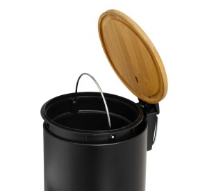 3LT BLACK METAL BASKET WITH BAMBOO COVER