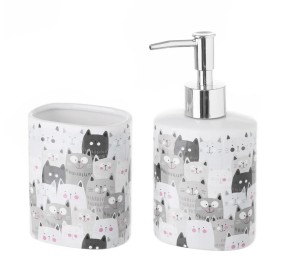 SET 2PCS CATS BATHROOM DISPENSER IN CERAMIC