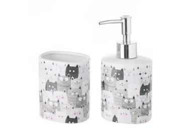 SET 2PCS CATS BATHROOM DISPENSER IN CERAMIC