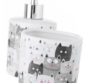 SET 2PCS CATS BATHROOM DISPENSER IN CERAMIC