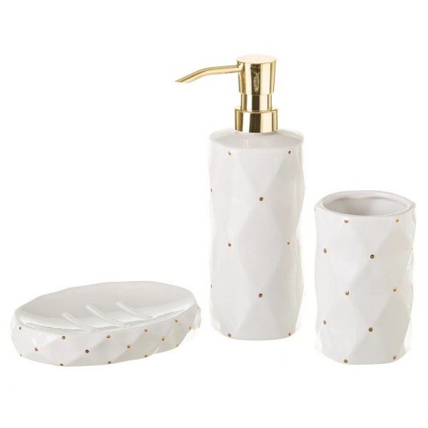 3PC WHITE CERAMIC BATHROOM DISPENSER SET