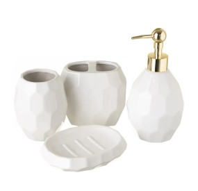 4PC WHITE CERAMIC BATHROOM DISPENSER SET