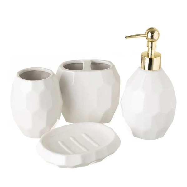 4PC WHITE CERAMIC BATHROOM DISPENSER SET