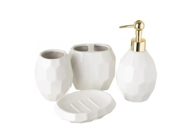 4PC WHITE CERAMIC BATHROOM DISPENSER SET