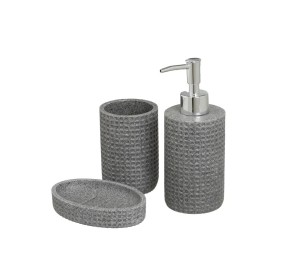 SET 3PZ DISPENSER BAGNO POLIRESINA GRIGIO EFFETTO PIETRA