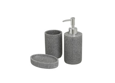 SET 3PZ DISPENSER BAGNO POLIRESINA GRIGIO EFFETTO PIETRA