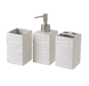 SET 3PZ DISPENSER BAGNO IN CERAMICA BIANCA EFFETTO PIETRA