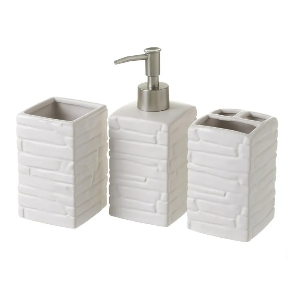 SET 3PZ DISPENSER BAGNO IN CERAMICA BIANCA EFFETTO PIETRA