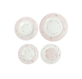 SET OF TABLE PLATES 18 PCS PINK POLLEN NEW BONE CHINA BRANDANI