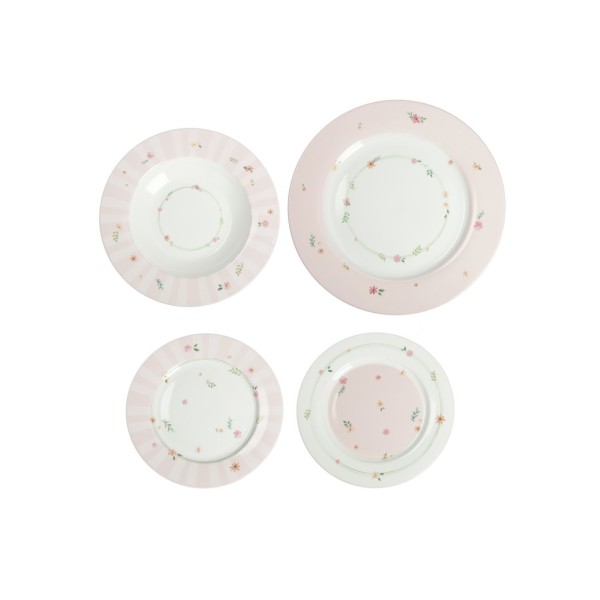 SET OF TABLE PLATES 18 PCS PINK POLLEN NEW BONE CHINA BRANDANI