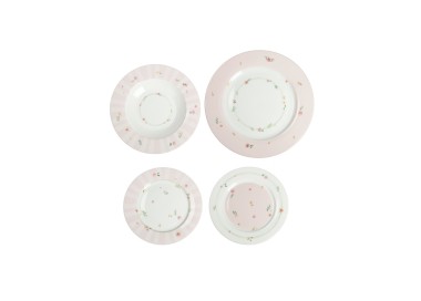 SET OF TABLE PLATES 18 PCS PINK POLLEN NEW BONE CHINA BRANDANI