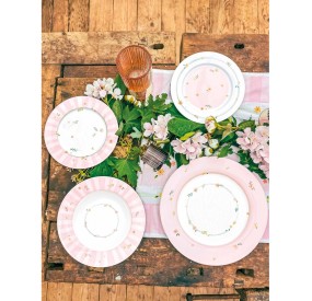 SET OF TABLE PLATES 18 PCS PINK POLLEN NEW BONE CHINA BRANDANI