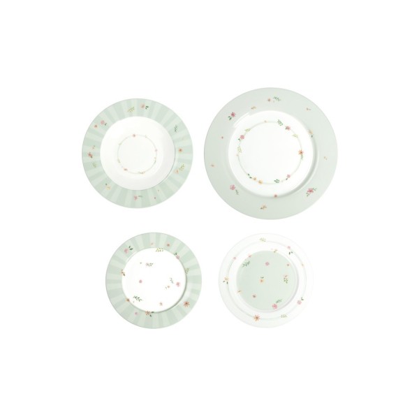 SET OF TABLE PLATES 18 PCS GREEN POLLEN NEW BONE CHINA BRANDANI