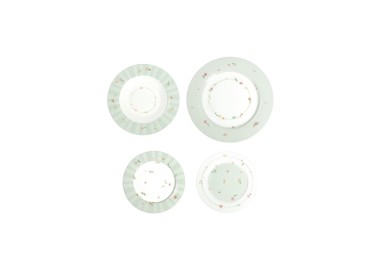 SET OF TABLE PLATES 18 PCS GREEN POLLEN NEW BONE CHINA BRANDANI