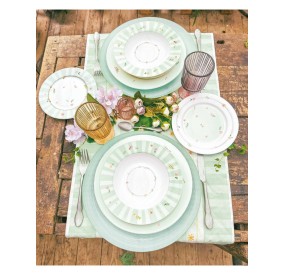 SET OF TABLE PLATES 18 PCS GREEN POLLEN NEW BONE CHINA BRANDANI