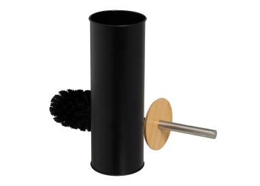 BLACK BAMBOO METAL TOILET BRUSH HOLDER 38cm