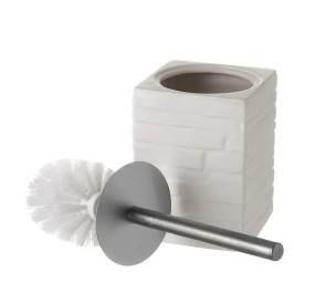 WHITE CERAMIC STONE EFFECT TOILET BRUSH HOLDER 30cm