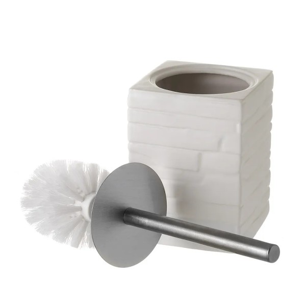 WHITE CERAMIC STONE EFFECT TOILET BRUSH HOLDER 30cm