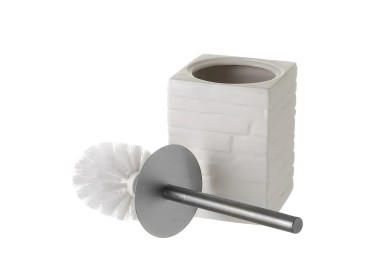 WHITE CERAMIC STONE EFFECT TOILET BRUSH HOLDER 30cm