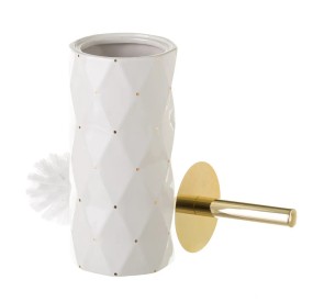 GOLD - WHITE CERAMIC TOILET BRUSH HOLDER 33cm