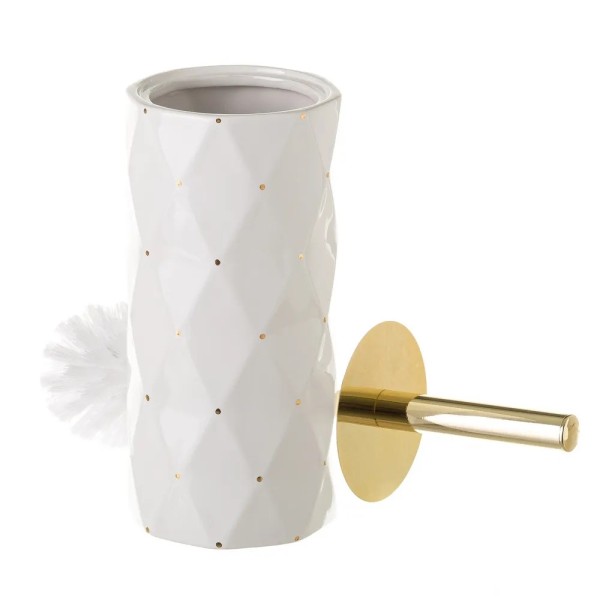 GOLD - WHITE CERAMIC TOILET BRUSH HOLDER 33cm