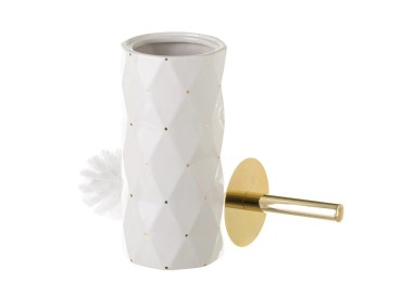 GOLD - WHITE CERAMIC TOILET BRUSH HOLDER 33cm