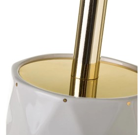 GOLD - WHITE CERAMIC TOILET BRUSH HOLDER 33cm