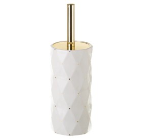 GOLD - WHITE CERAMIC TOILET BRUSH HOLDER 33cm