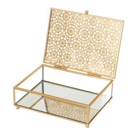 GOLD METAL AND CRYSTAL STORAGE BOX