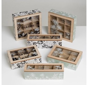 BOX 6 COMPARTMENTS MDF WOOD AND CRYSTAL 24x16x7cm