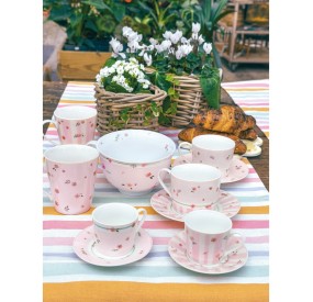 SET 2PCS PINK POLLEN COFFEE CUP WITH SAUCER NEW BONE CHINA BRANDANI